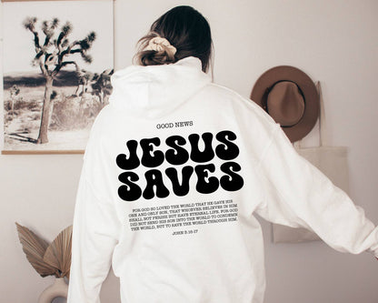 Jesus Saves Hoodie Bible Verses Appear Church Sweater White 4XL