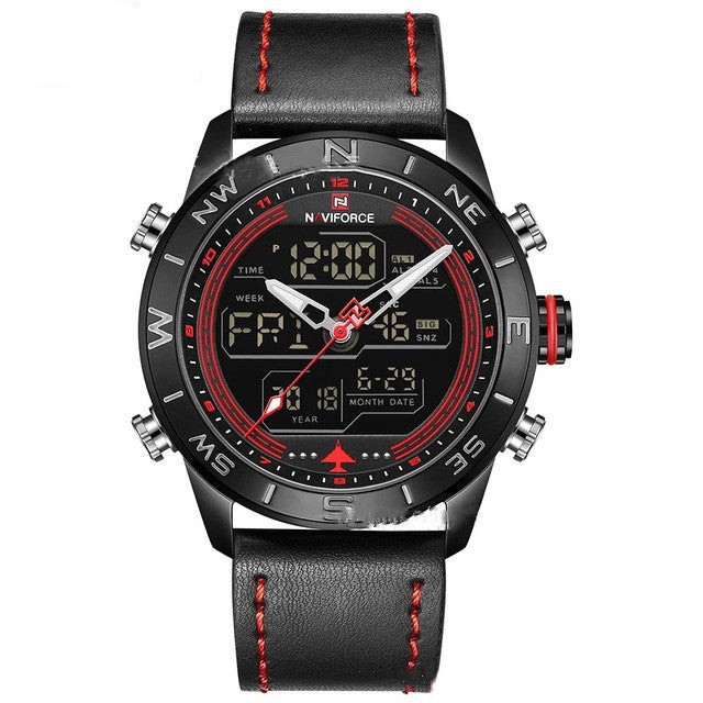 NAVIFORCE Men Sport Watches LED Analog Digital Watch Quartz Watch Black red