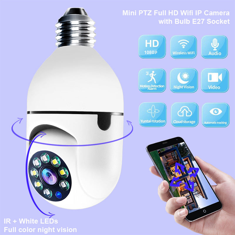 WiFi CAMERA 1080P Bulb 4X Zoom Camera E27 Home 5GWiFi Alarm Monitor Gadget and Home Accessories 2million pixels dual light English 1080P