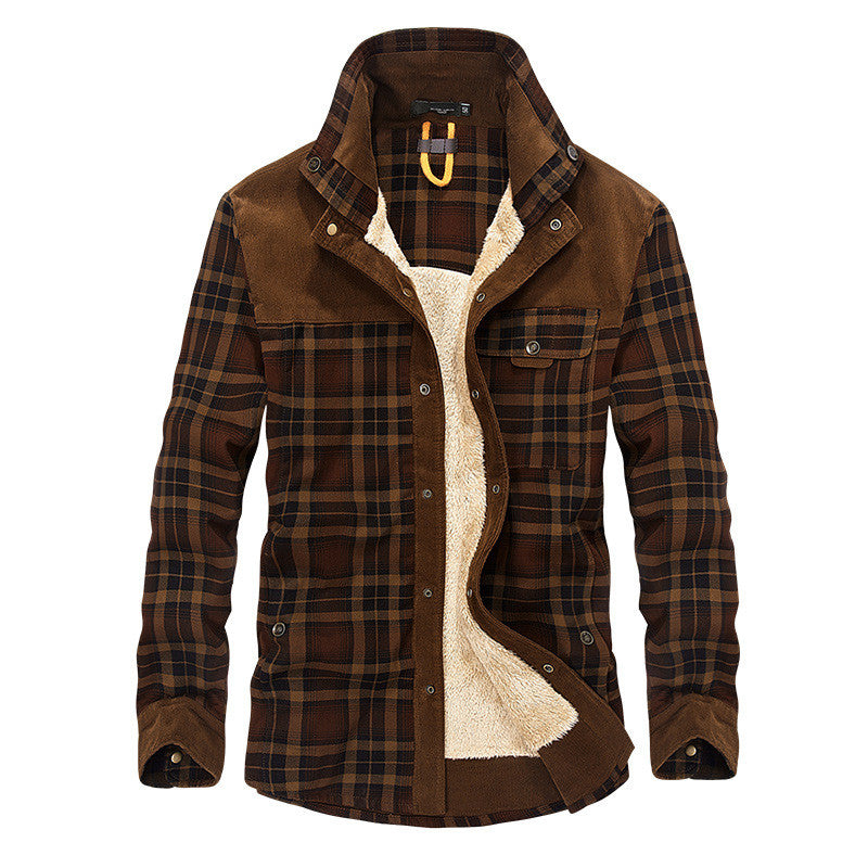 Men's Thicken Warm Fleece Jackets Coats Pure Cotton Plaid Jacket