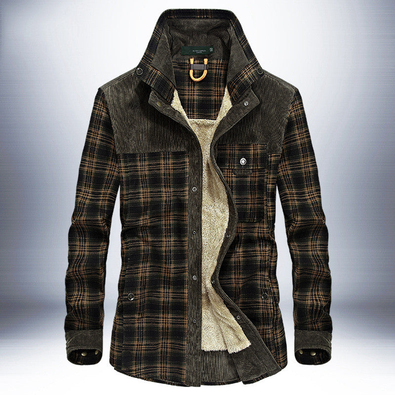 Men's Thicken Warm Fleece Jackets Coats Pure Cotton Plaid Jacket