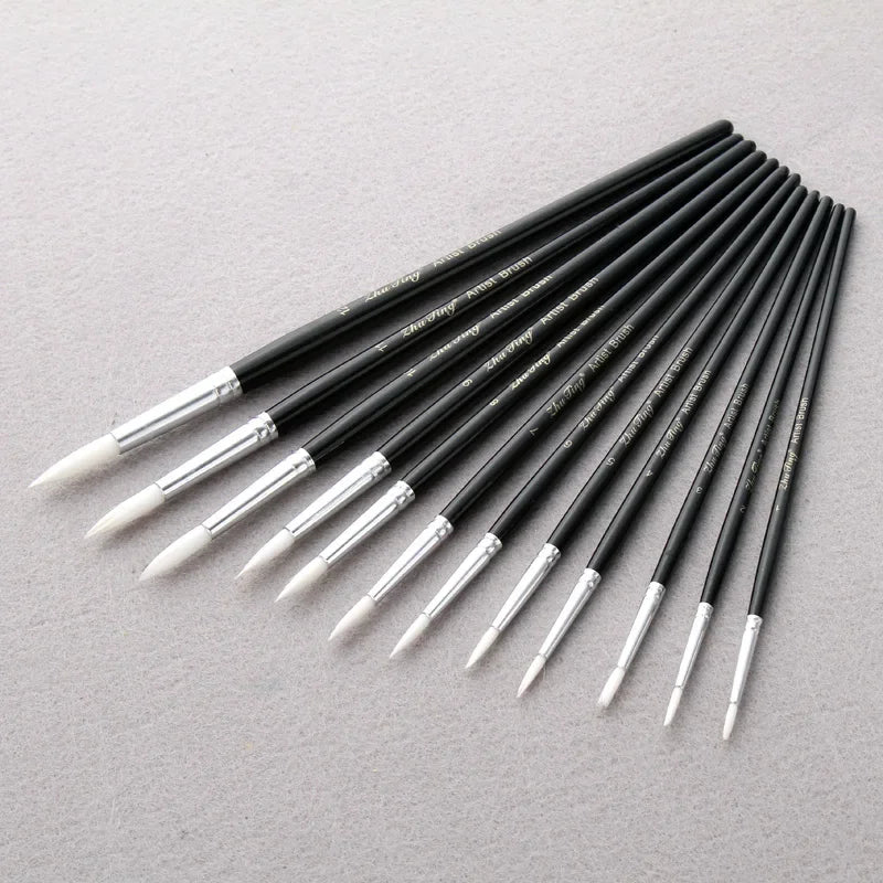 12Pcs/lot Paint Brush Set Art Drawing Brushes Wooden Handle Brushes For Acrylic Painting Supplies 18