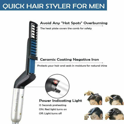 Men Multifunctional Comb Curling Electric Brush Hair Brush Beard Straightener