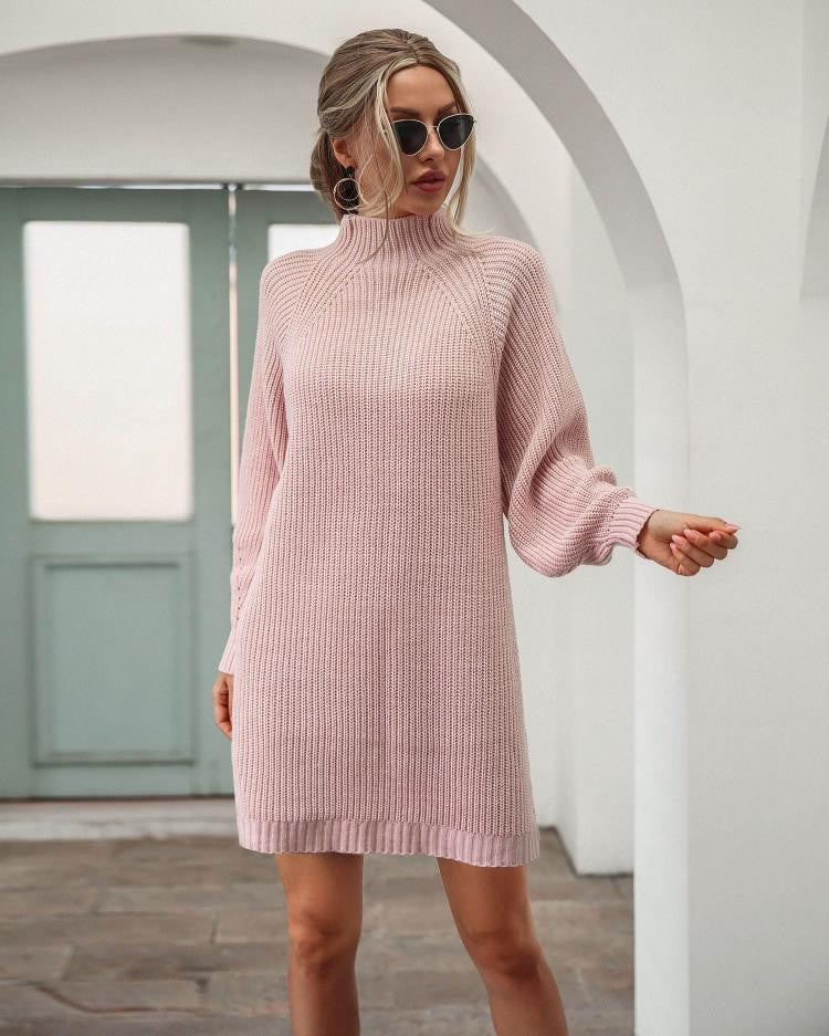 Elegant Women's Winter Turtleneck Sweater Knitted Dress