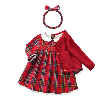 Lovely Girls' Red Checked Autumn Dress