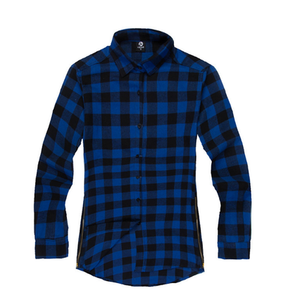 Mens Fashion Hip Hop Shirts Streetwear Urban Hiphop Plaid Zipper Shirt