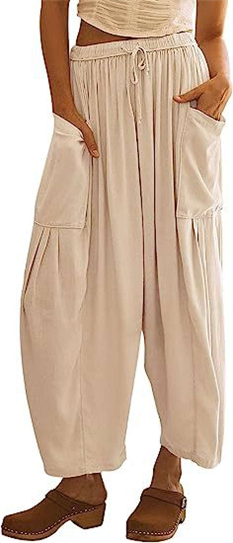 Fashion Wide Leg Pants Summer Loose Elastic High Waist Pleated Trousers Solid Color Womens Clothing Apricot