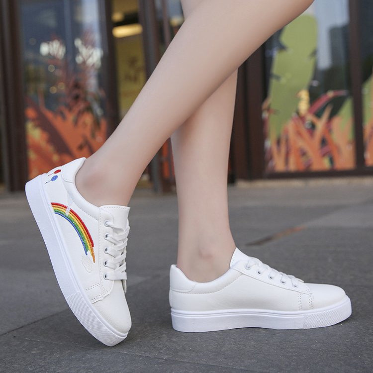 Elegant Girl's Rainbow White Sneakers Shoe