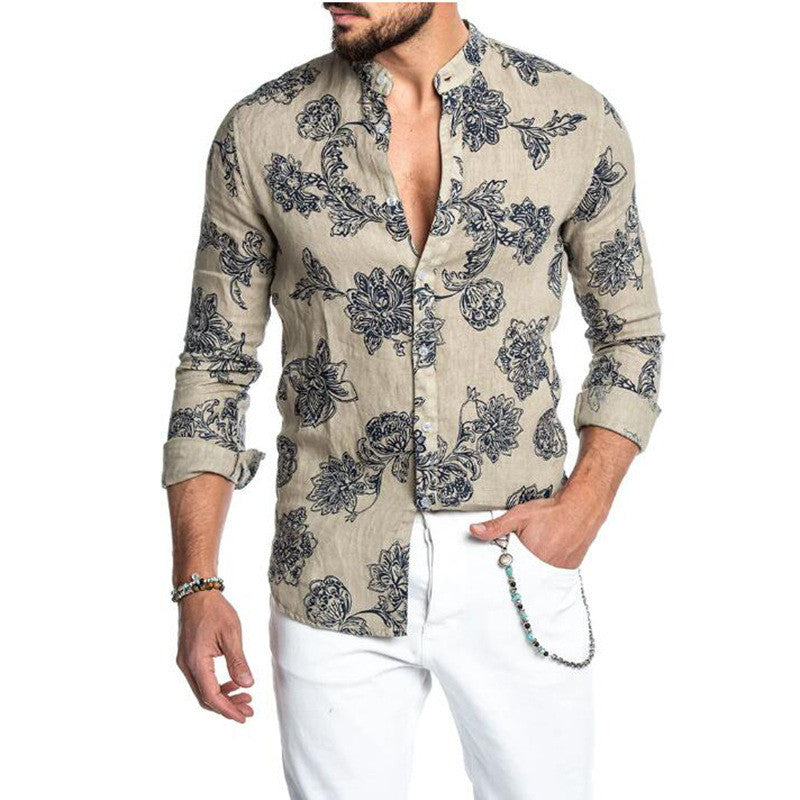 Cute Men's Long-Sleeved Shirt Literary And Leisure Men