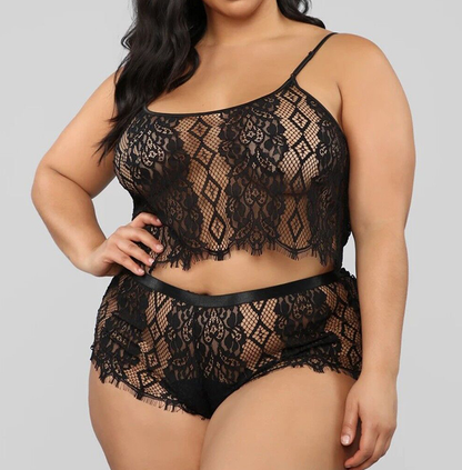 Elegant Women's Two Piece Underwear Lace Plus Size Fat Woman