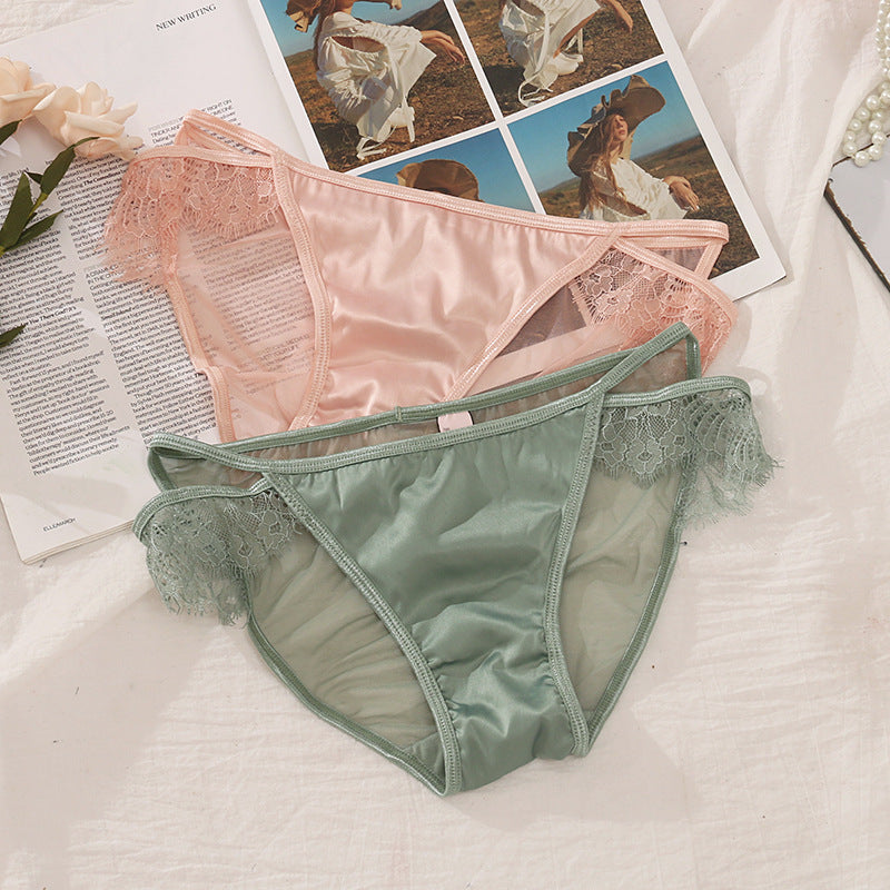 Lovely Female Lace Satin Women's Panties With Lashes