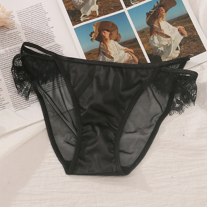 Lovely Female Lace Satin Women's Panties With Lashes Black