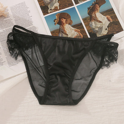 Lovely Female Lace Satin Women's Panties With Lashes Black