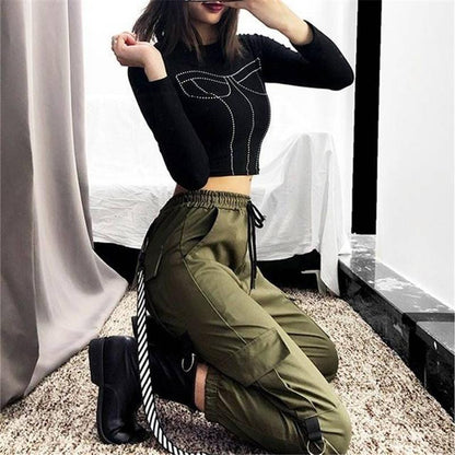 Streetwear Cargo Pants for Women black Jogger Trousers