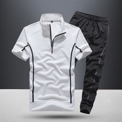 Cute Men's Spring And Summer Stand Collar Short Sleeve Two piece