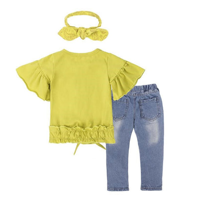 Girl's Clothing Cotton Yellow Letter T-Shirt Jeans Suit