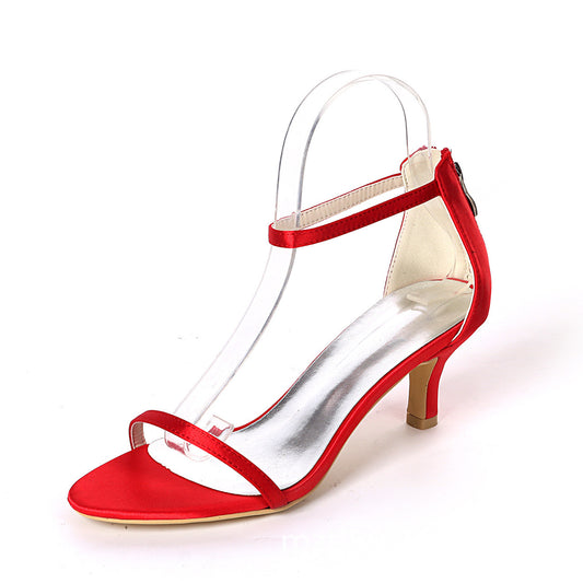 Lovely Satin-Colored Women's Party Shoes With One Strip Sandals