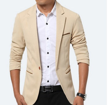 Elegant Men's Casual Urban Warm Office Male Autumn Leisure Blazer Khaki