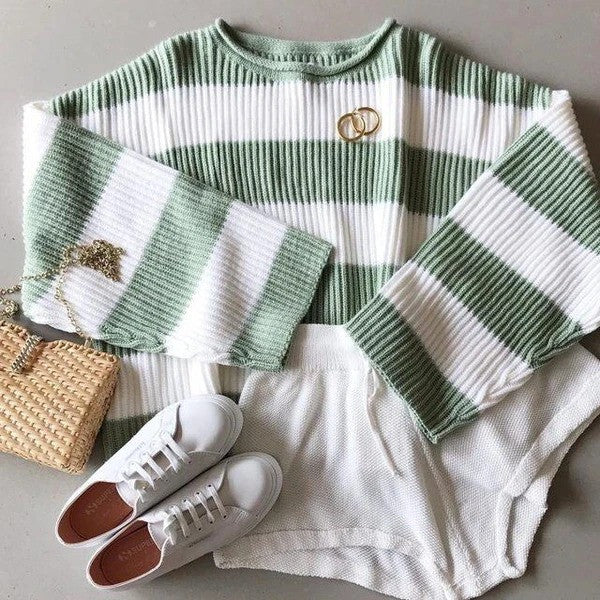 Lovely Urban Trendy Striped Colour Block Sweater For Women 2023