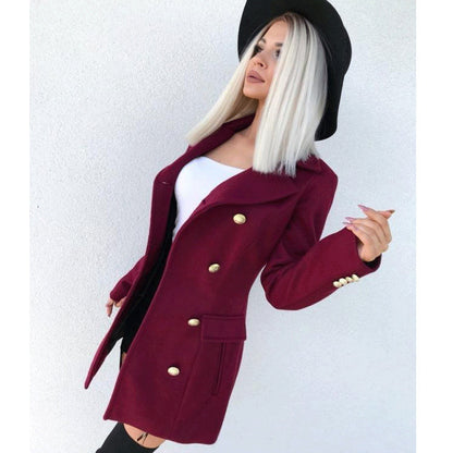 Elegant Women Autumn Winter Long-Sleeve Double-Breasted Nizi Coat