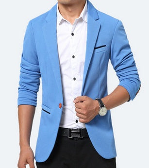 Elegant Men's Casual Urban Warm Office Male Autumn Leisure Blazer Blue