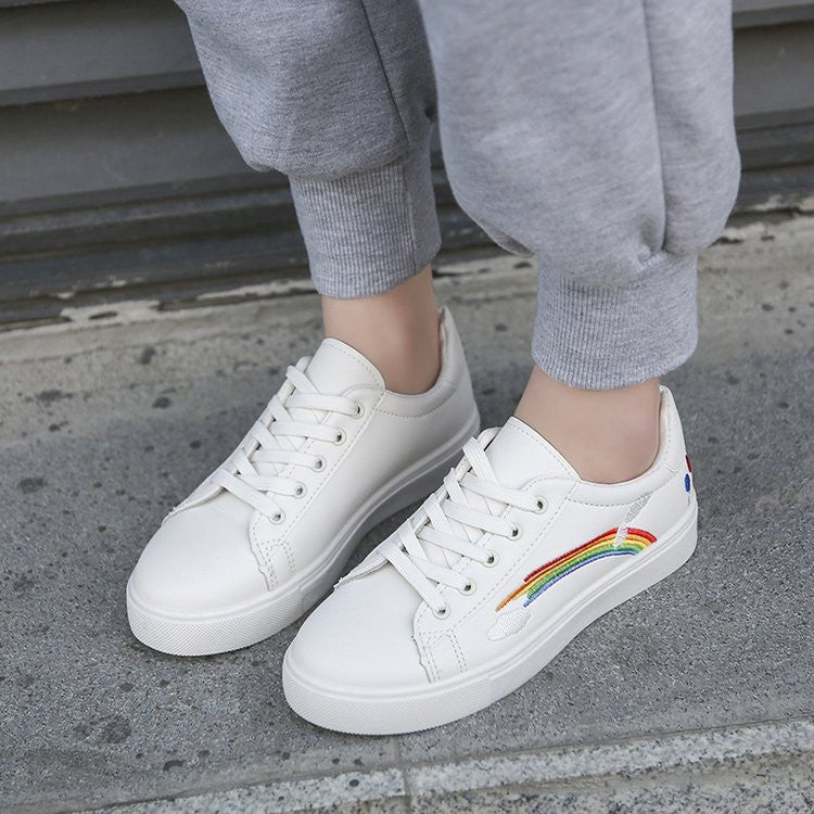 Elegant Girl's Rainbow White Sneakers Shoe