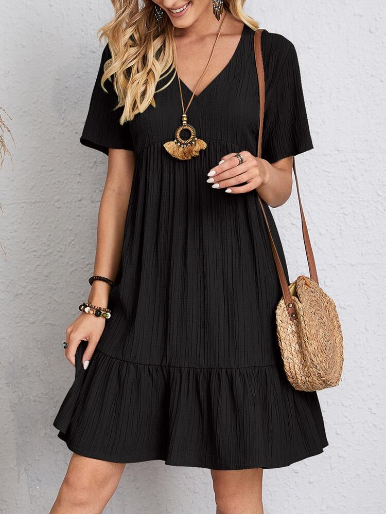 Lovely Women's Summer V-neck Dresses Women's Loose Casual Short-sleeved Corset Dress