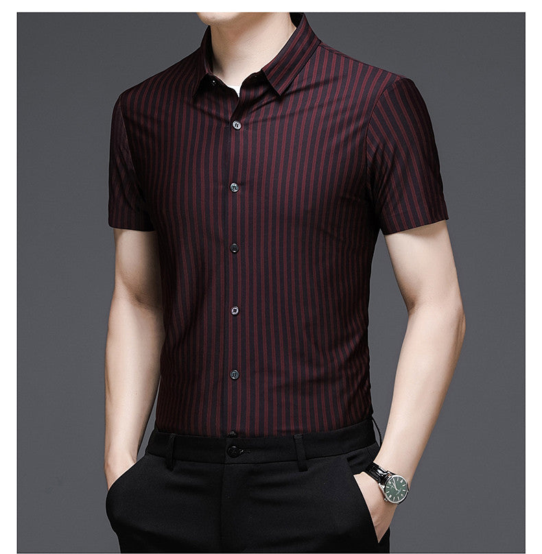 Woodpecker Silk Shirt Men s Short Sleeve Middle-aged