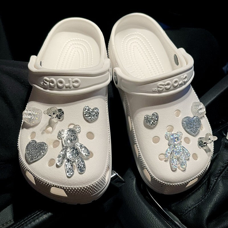 Lovely Girl's Crystal Bear Cave Buckle Flower Shoe