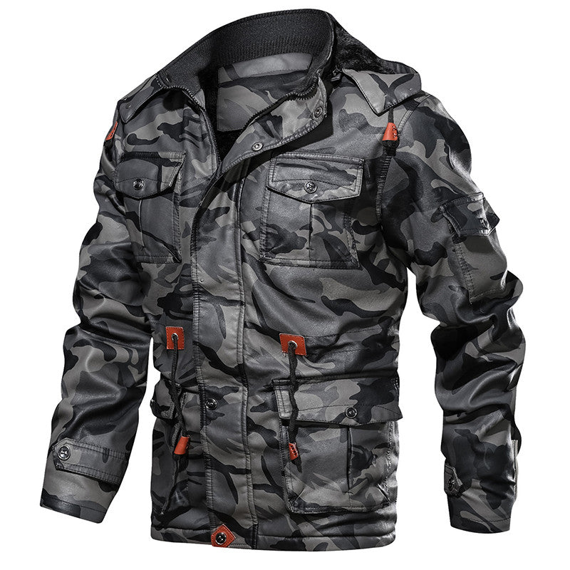 Gorgeous Winter Men's Leather Jacket Thick Military Hooded Men Coats