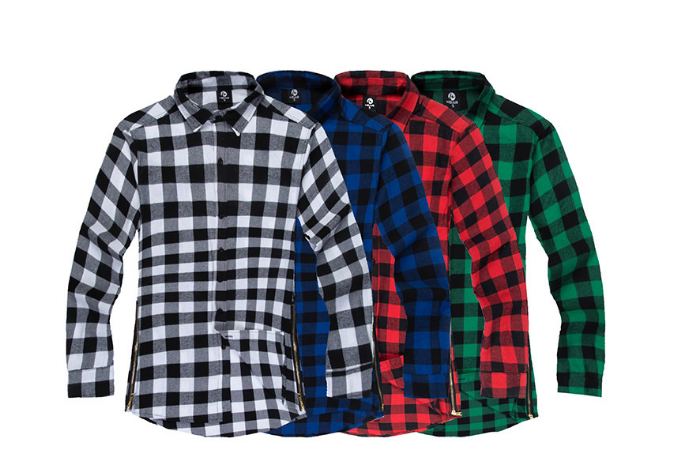 Mens Fashion Hip Hop Shirts Streetwear Urban Hiphop Plaid Zipper Shirt