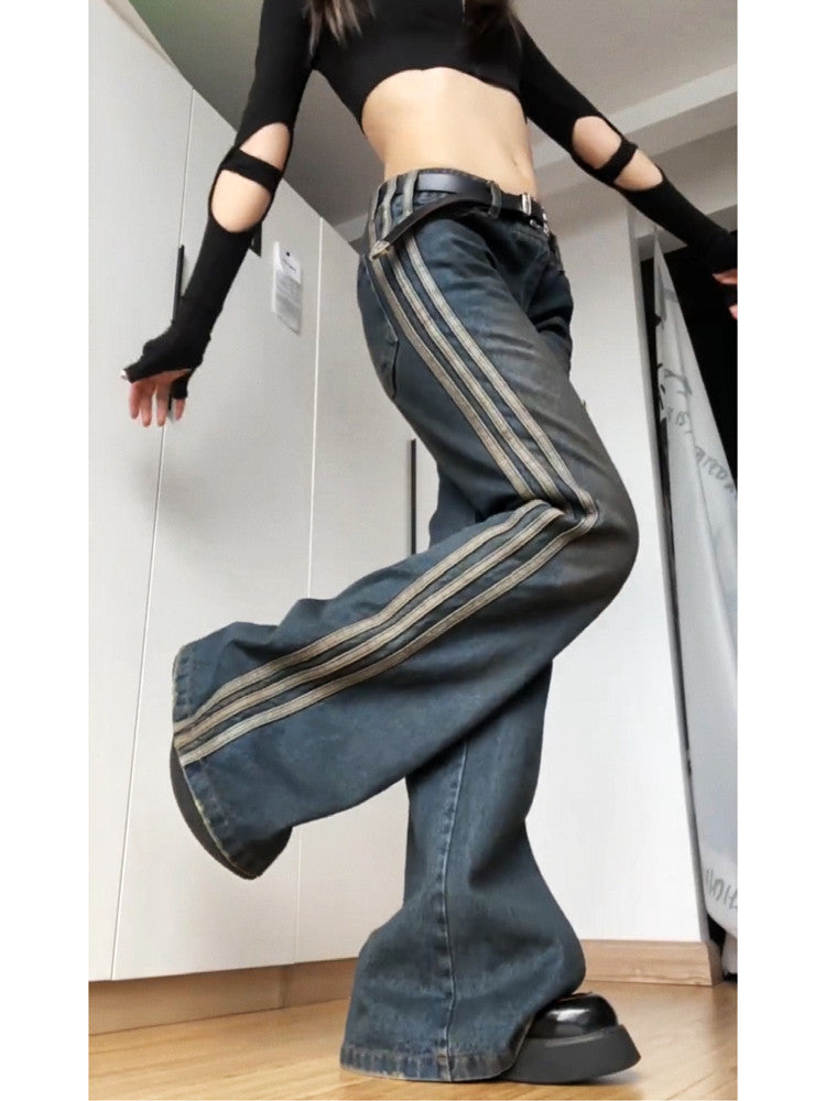 Elegant Women's High Street Vintage Striped Jeans