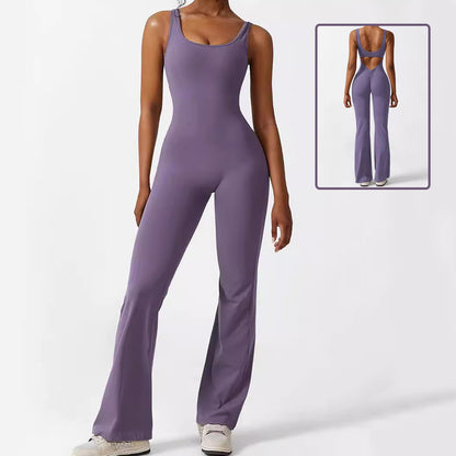 Elegant Female Women Sleeveless Flare Jumpsuits Fitness Yoga Long Pants