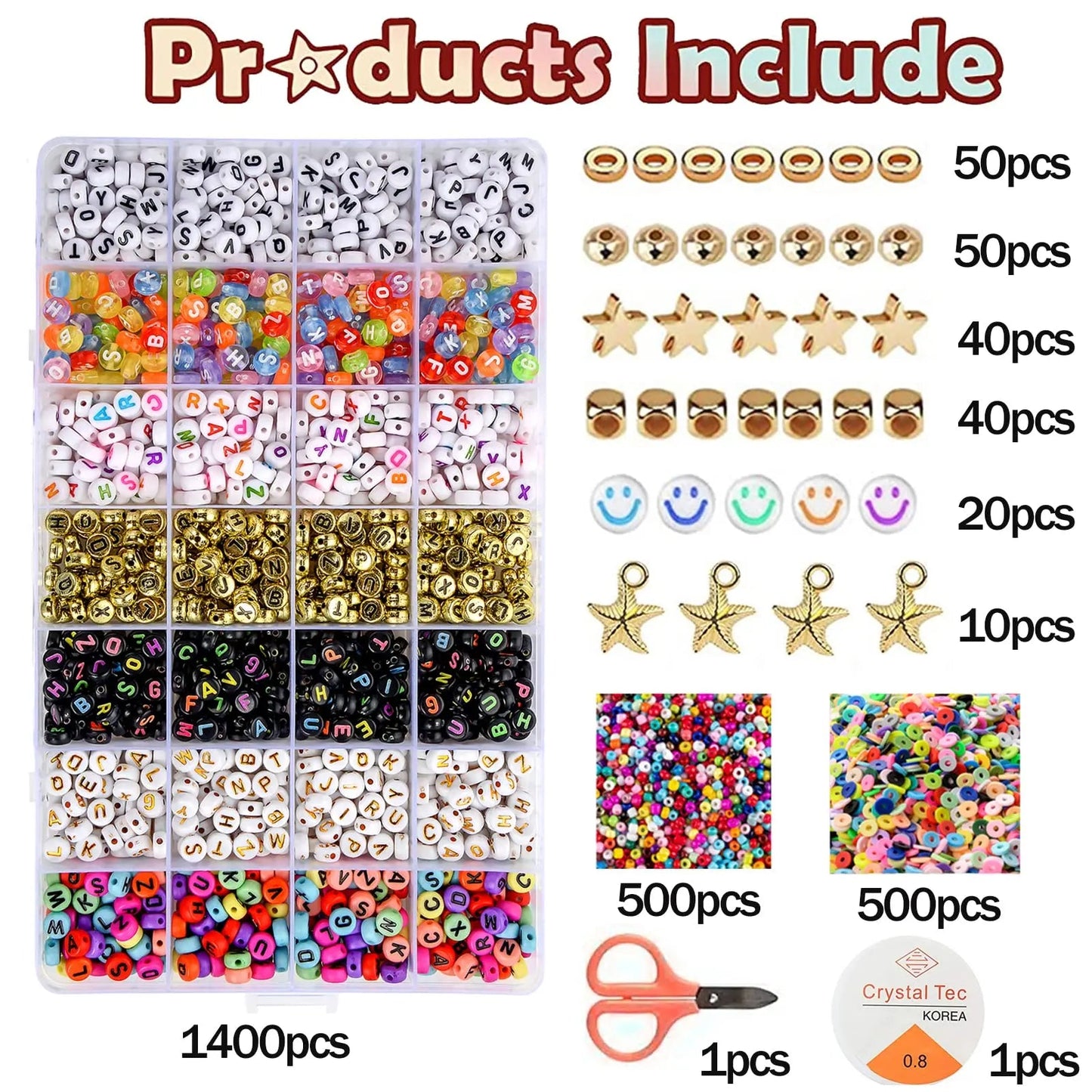 2400pcs Mixed Letter Beads for Bracelets Making Kit Acrylic Alphabet Beads for Jewelry Making DIY Necklace Accessories 7x4mm