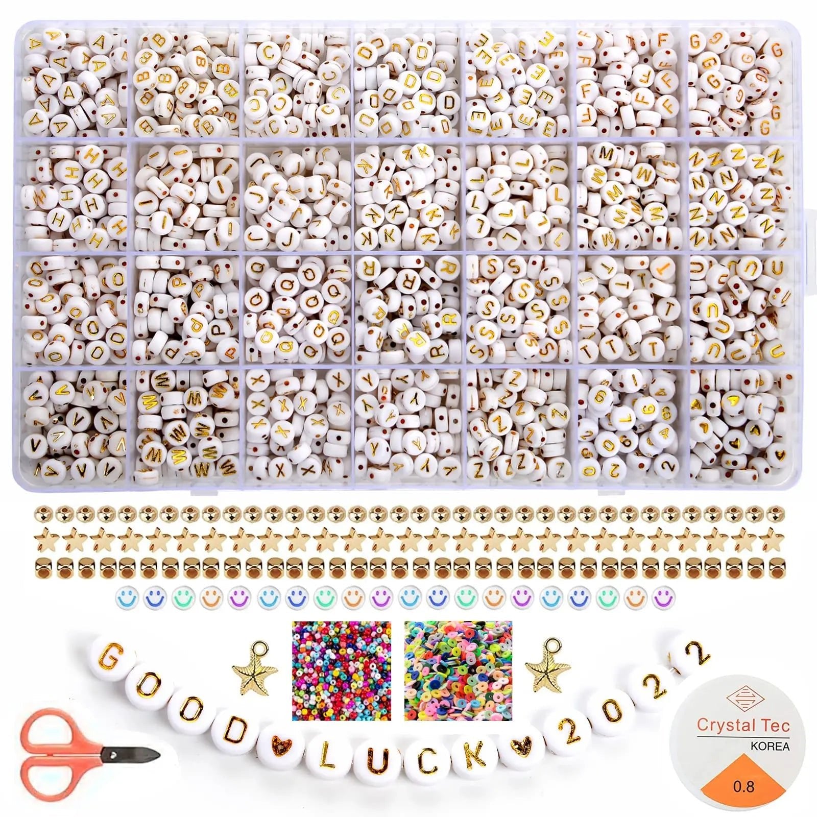 2400pcs Mixed Letter Beads for Bracelets Making Kit Acrylic Alphabet Beads for Jewelry Making DIY Necklace Accessories 7x4mm 26 gold letters