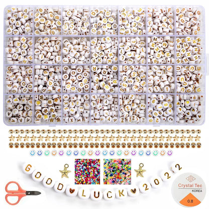 2400pcs Mixed Letter Beads for Bracelets Making Kit Acrylic Alphabet Beads for Jewelry Making DIY Necklace Accessories 7x4mm 26 gold letters