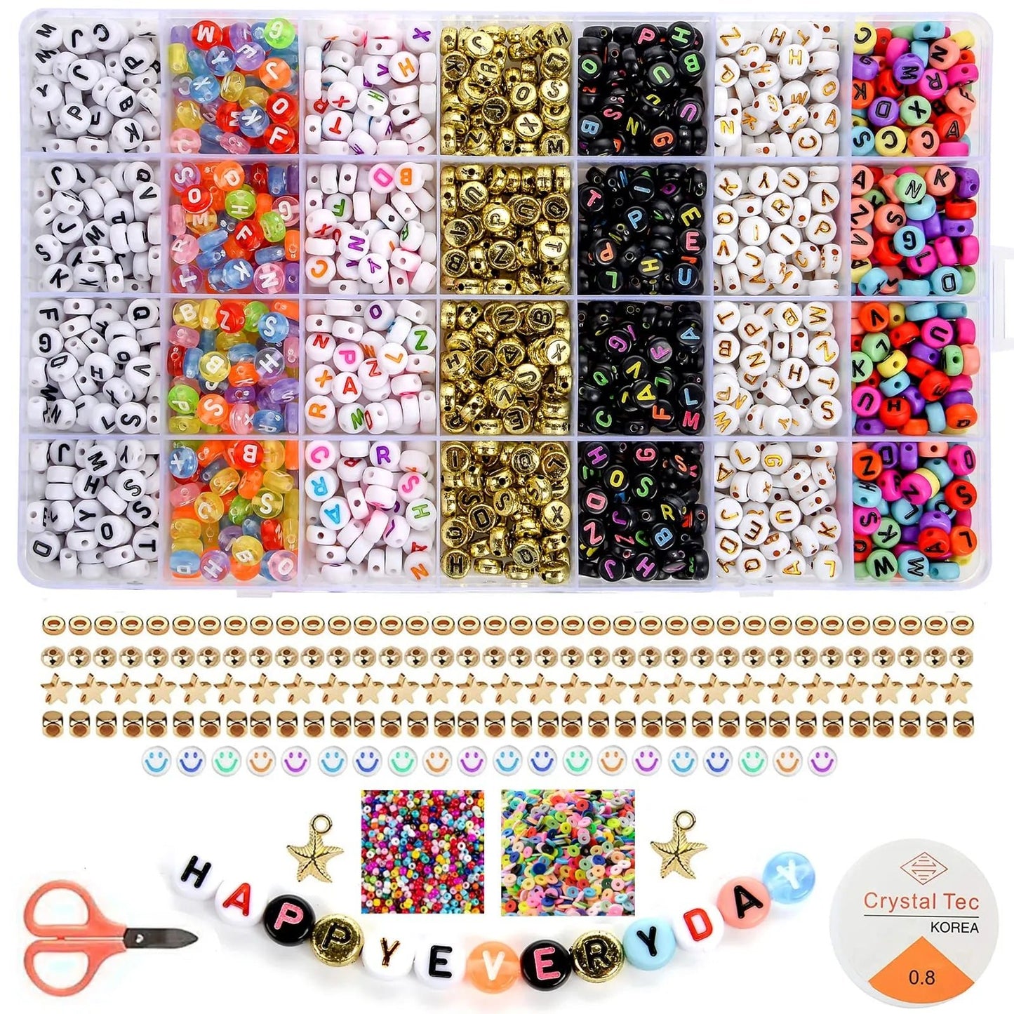 2400pcs Mixed Letter Beads for Bracelets Making Kit Acrylic Alphabet Beads for Jewelry Making DIY Necklace Accessories 7x4mm 26 mix letters