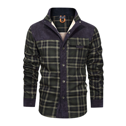 Men's Thickened Shirt Jacket With Classic Plaid Fuzzy Fleece Lining Inside Design