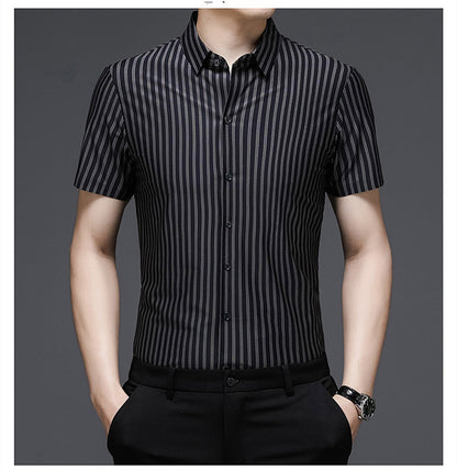 Woodpecker Silk Shirt Men s Short Sleeve Middle-aged