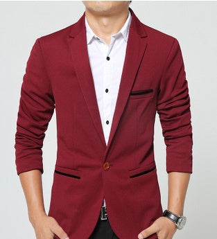 Elegant Men's Casual Urban Warm Office Male Autumn Leisure Blazer Red