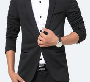 Elegant Men's Casual Urban Warm Office Male Autumn Leisure Blazer Black