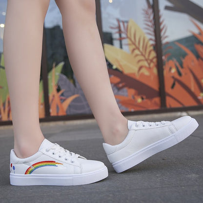 Elegant Girl's Rainbow White Sneakers Shoe