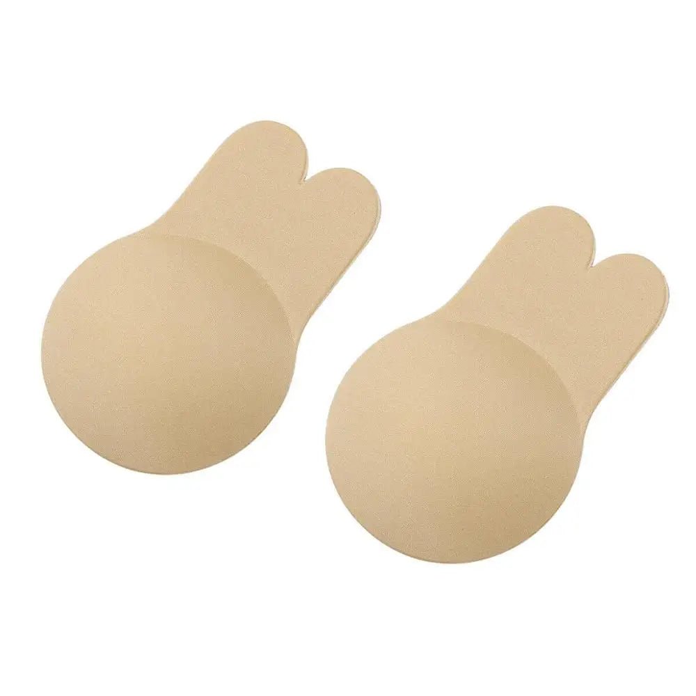 2pcs/1 Pair Rabbit Ear Reusable Silicone Bust Nipple Cover Pasties Stickers Breast Adhesive Invisible Bra Lift Tape Beige-13cm one size