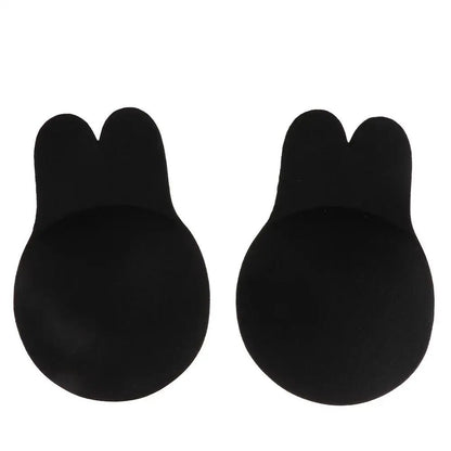 2pcs/1 Pair Rabbit Ear Reusable Silicone Bust Nipple Cover Pasties Stickers Breast Adhesive Invisible Bra Lift Tape Black-13cm one size