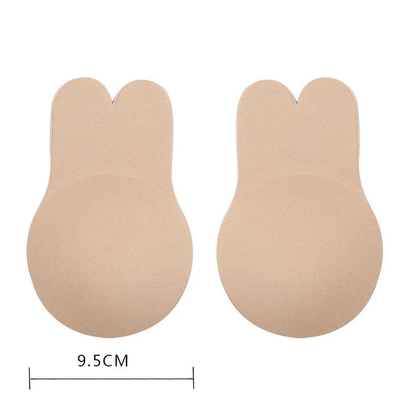 2pcs/1 Pair Rabbit Ear Reusable Silicone Bust Nipple Cover Pasties Stickers Breast Adhesive Invisible Bra Lift Tape Beige-9.5cm one size