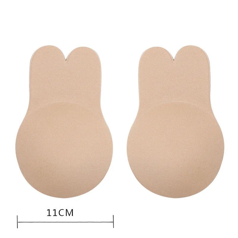 2pcs/1 Pair Rabbit Ear Reusable Silicone Bust Nipple Cover Pasties Stickers Breast Adhesive Invisible Bra Lift Tape Beige-11cm one size