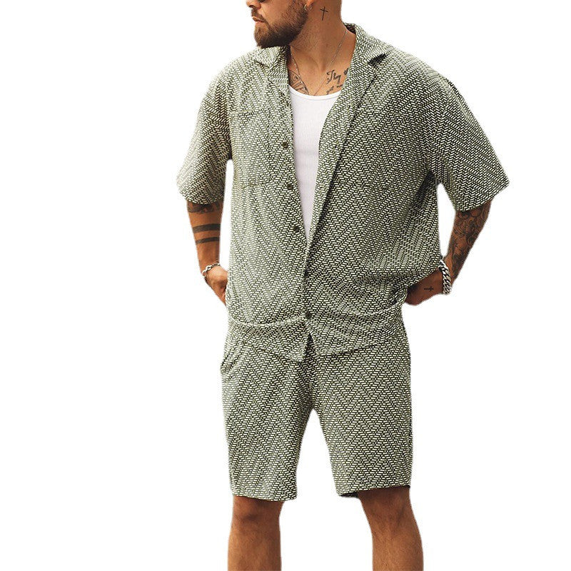 Men's Lapel Loose Printed Vacation Two-Piece Suit