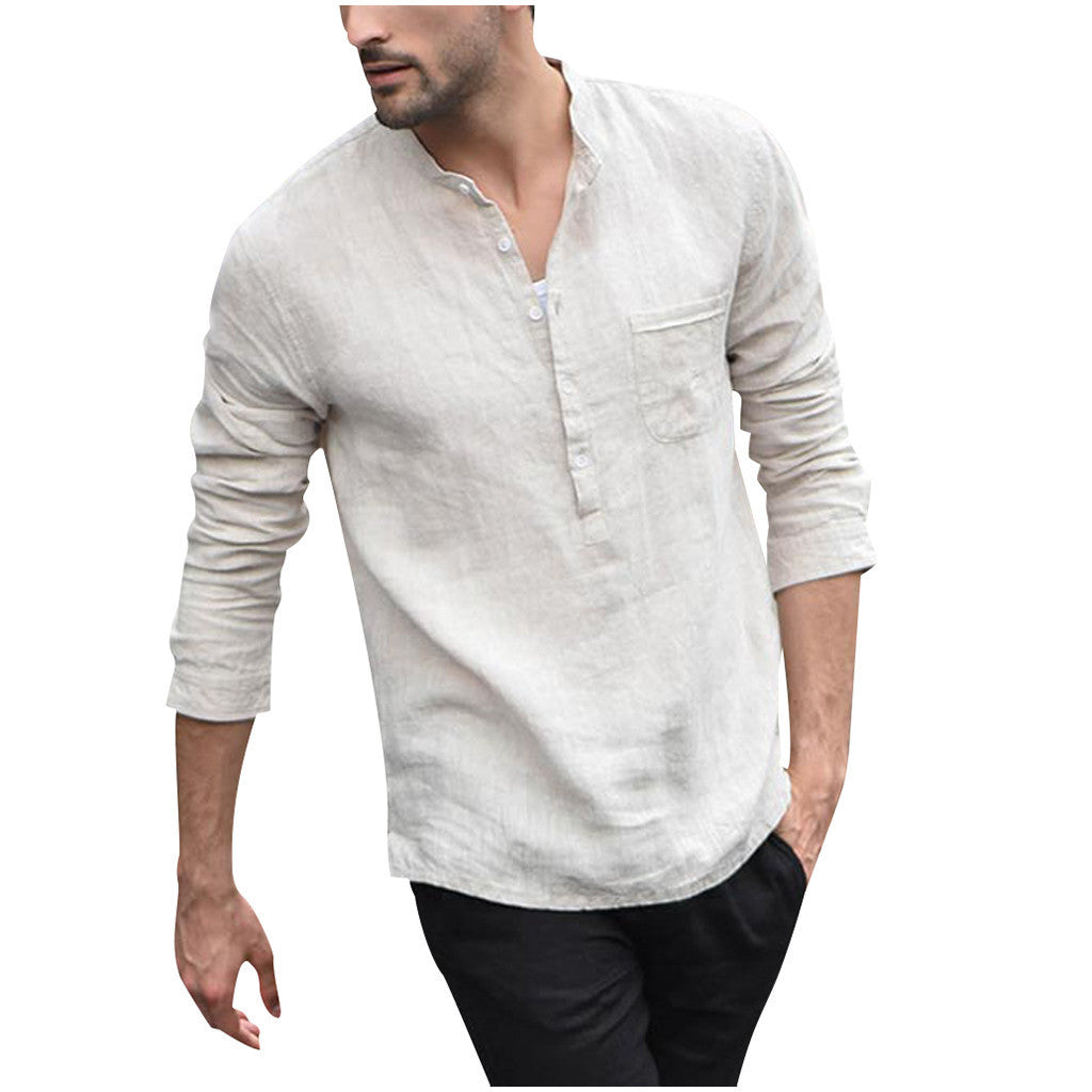 Cute Men's Vintage White Shirt Button Linen Shirts