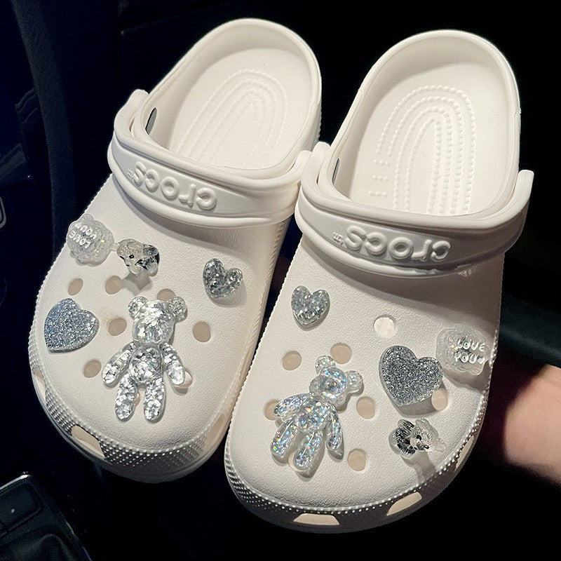 Lovely Girl's Crystal Bear Cave Buckle Flower Shoe