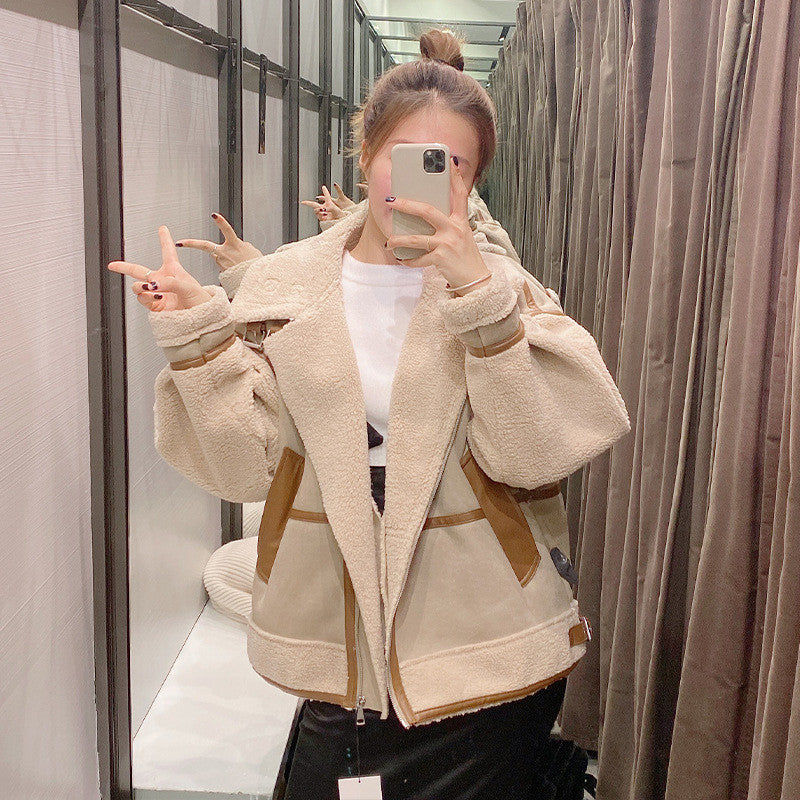 Warm Women's Simple Stitching Zipper Jacket